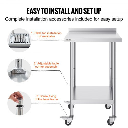 24 x 24 x 40 Inch Stainless Steel Work Table Commercial Food Prep Worktable