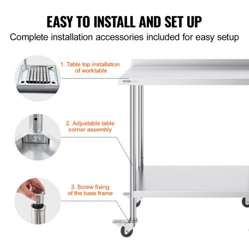 24 x 36 x 40 Inch Stainless Steel Work Table Commercial Food Prep Worktable