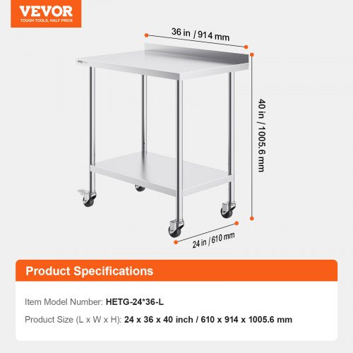 24 x 36 x 40 Inch Stainless Steel Work Table Commercial Food Prep Worktable