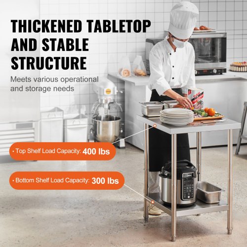 Stainless Steel Prep Table 24 x 24 x 34 Inch 700 lbs Load Capacity Heavy