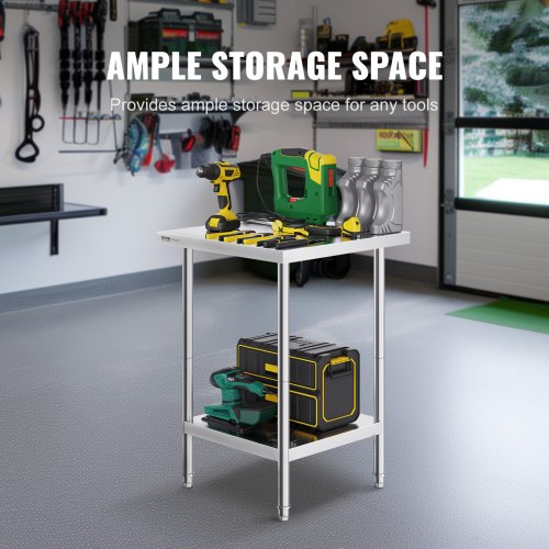 Stainless Steel Prep Table 24 x 24 x 34 Inch 700 lbs Load Capacity Heavy