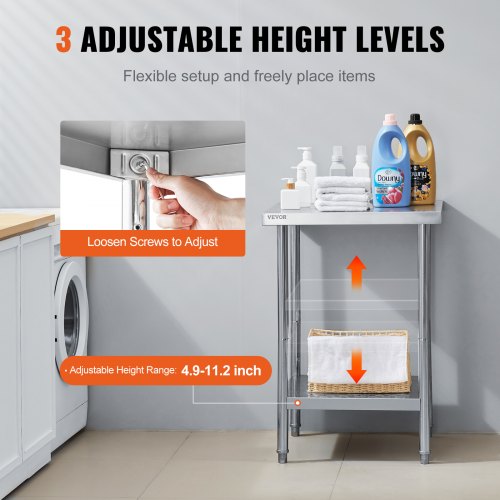 Stainless Steel Prep Table 24 x 24 x 34 Inch 700 lbs Load Capacity Heavy
