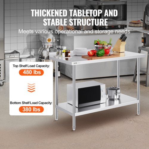 24 x 48 x 36 Inch Stainless Steel Work Table Commercial Food Prep Worktable