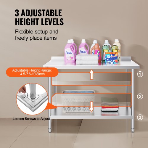 24 x 48 x 36 Inch Stainless Steel Work Table Commercial Food Prep Worktable
