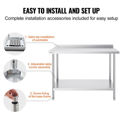 24 x 48 x 36 Inch Stainless Steel Work Table Commercial Food Prep Worktable