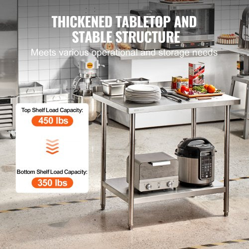 24 x 36 x 36 Inch Stainless Steel Work Table Commercial Food Prep Worktable