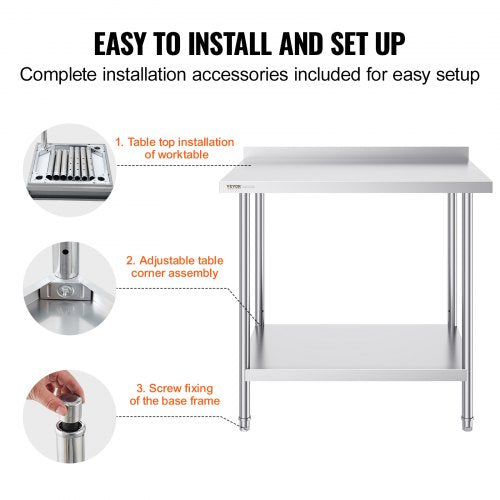 24 x 36 x 36 Inch Stainless Steel Work Table Commercial Food Prep Worktable