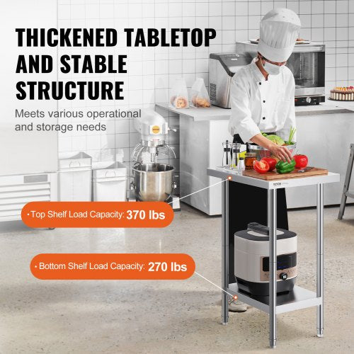 Stainless Steel Prep Table 24 x 18 x 34 Inch 640 lbs Load Capacity Heavy