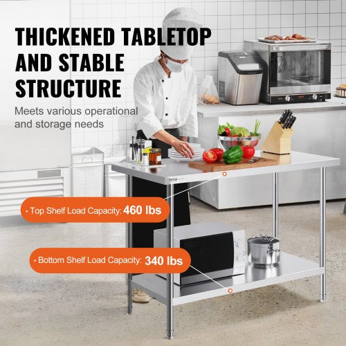 Stainless Steel Prep Table 24 x 48 x 34 Inch 800 lbs Load Capacity Heavy