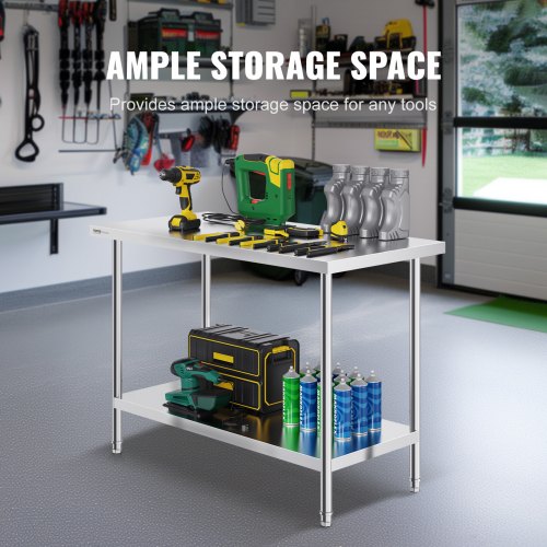 Stainless Steel Prep Table 24 x 48 x 34 Inch 800 lbs Load Capacity Heavy