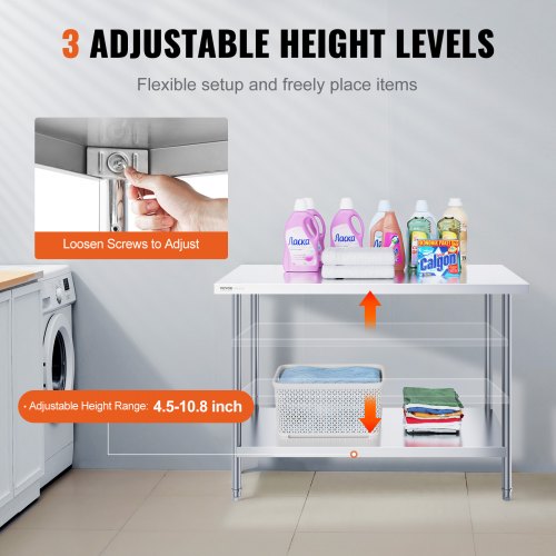 Stainless Steel Prep Table 24 x 48 x 34 Inch 800 lbs Load Capacity Heavy