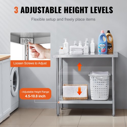 Stainless Steel Prep Table 24 x 36 x 34 Inch 750 lbs Load Capacity Heavy