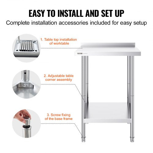 24 x 24 x 36 Inch Stainless Steel Work Table Commercial Food Prep Worktable