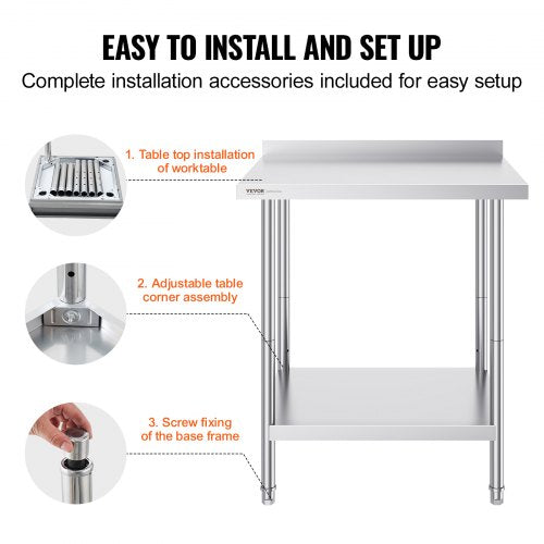 24 x 30 x 36 Inch Stainless Steel Work Table Commercial Food Prep Worktable