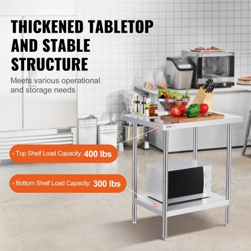 Stainless Steel Prep Table 24 x 30 x 34 Inch 700 lbs Load Capacity Heavy
