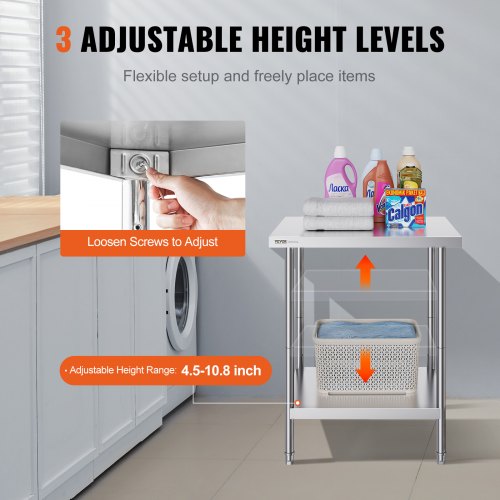 Stainless Steel Prep Table 24 x 30 x 34 Inch 700 lbs Load Capacity Heavy