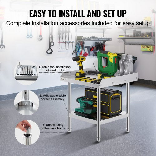 Stainless Steel Work Table 24 x 24 x 26 Inch Commercial Food Prep