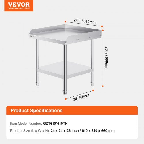 Stainless Steel Work Table 24 x 24 x 26 Inch Commercial Food Prep