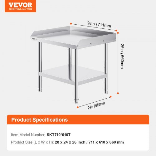 Stainless Steel Work Table 24 x 28 x 26 Inch Commercial Food Prep