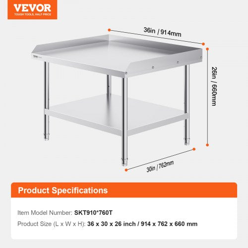 Stainless Steel Work Table 30 x 36 x 26 Inch Commercial Food Prep