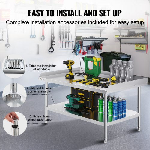 Stainless Steel Work Table 30 x 48 x 26 Inch Commercial Food Prep
