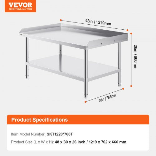 Stainless Steel Work Table 30 x 48 x 26 Inch Commercial Food Prep