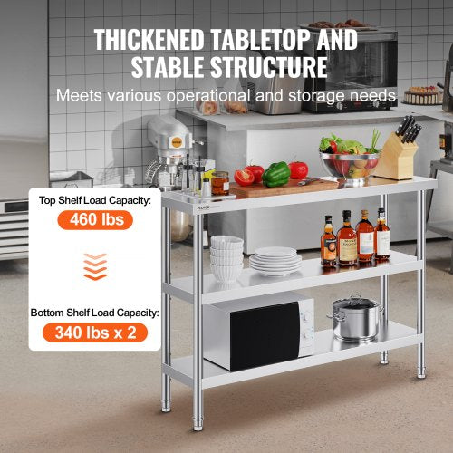 Stainless Steel Food Prep Table 14 x 48 x 34 Inch Commercial Kitchen
