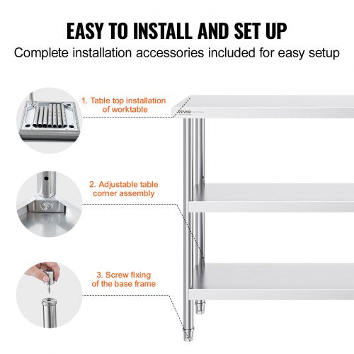 Stainless Steel Food Prep Table 14 x 48 x 34 Inch Commercial Kitchen