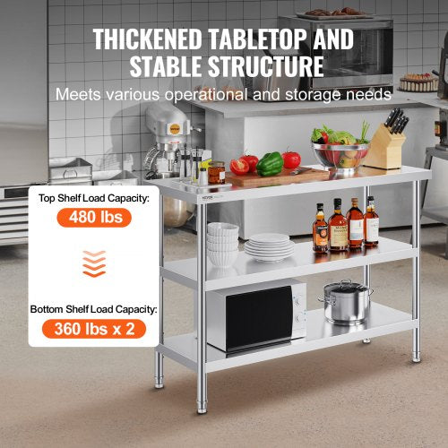 Stainless Steel Food Prep Table 18 x 48 x 34 Inch Commercial Kitchen