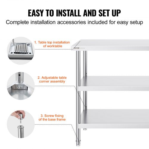 Stainless Steel Food Prep Table 18 x 48 x 34 Inch Commercial Kitchen