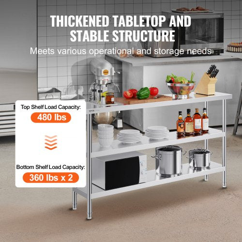 Stainless Steel Food Prep Table 14 x 60 x 34 Inch Commercial Kitchen