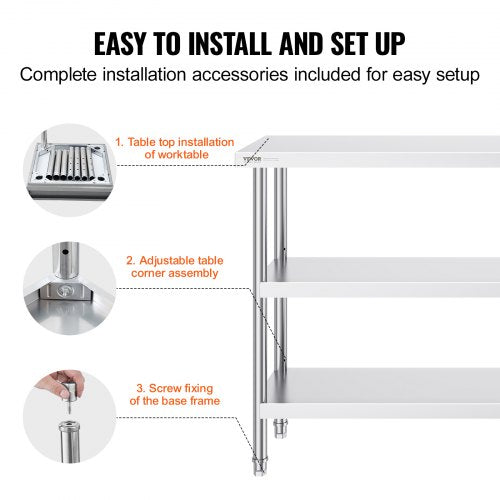 Stainless Steel Food Prep Table 14 x 60 x 34 Inch Commercial Kitchen