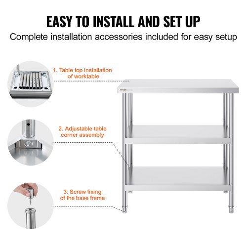 Stainless Steel Food Prep Table 18 x 36 x 34 Inch Commercial Kitchen