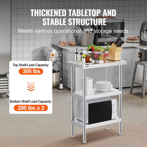 Stainless Steel Food Prep Table 14 x 24 x 34 Inch Commercial Kitchen