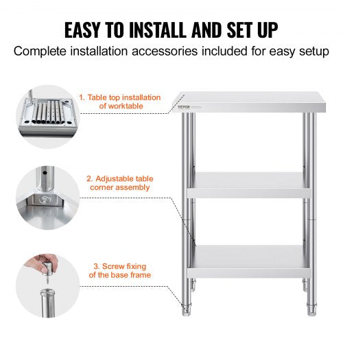 Stainless Steel Food Prep Table 14 x 24 x 34 Inch Commercial Kitchen