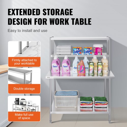 Double Overshelf Double Tier Stainless Steel Overshelf 12 x 48 Inch Double