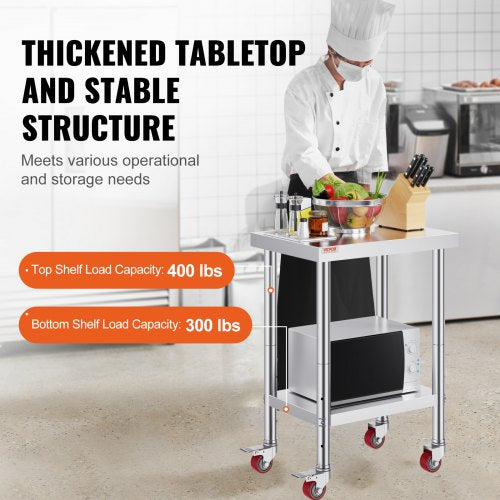 Stainless Steel Work Table 24 x 18 x 34 Inch 700 LBS Load Capacity with 4