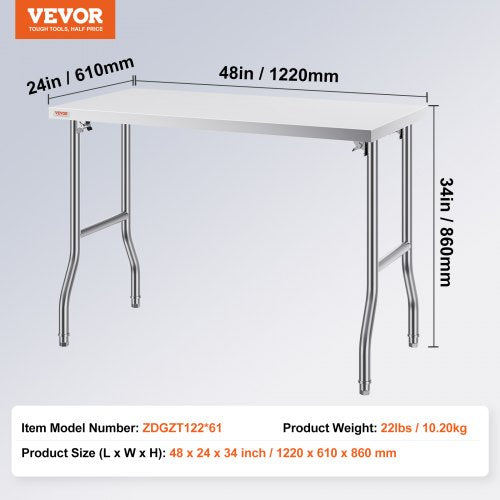 Folding Commercial Prep Table 48 x 24 Inch Commercial Worktable