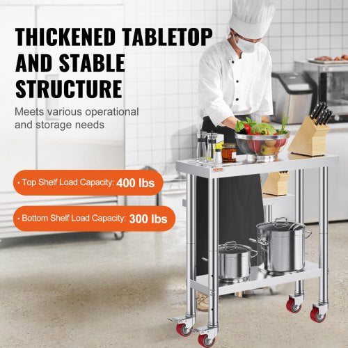 Stainless Steel Work Table 30 x 12 x 34 Inch 700 LBS Load Capacity with 4