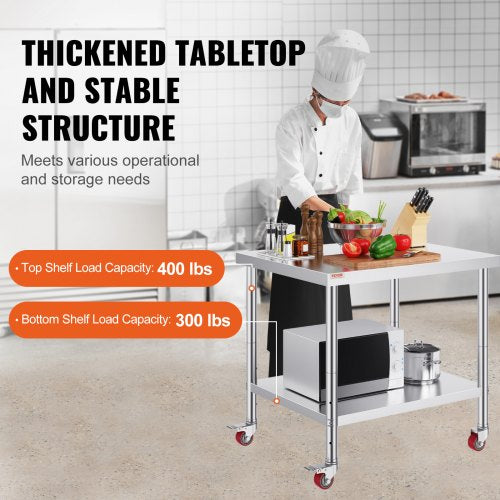 Stainless Steel Work Table 36 x 30 x 34 Inch 700 LBS Load Capacity with 4