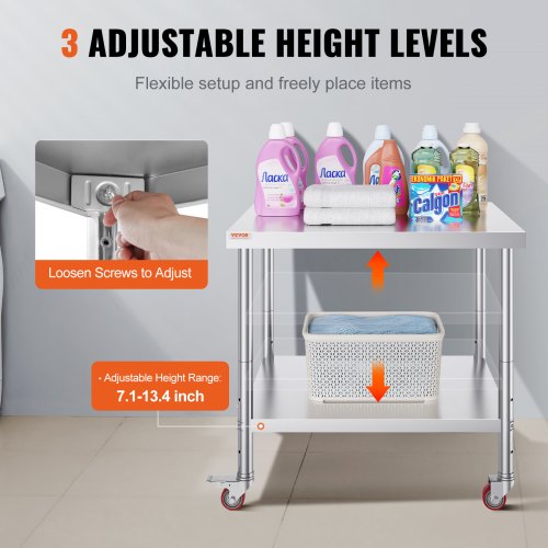 Stainless Steel Work Table 36 x 30 x 34 Inch 700 LBS Load Capacity with 4