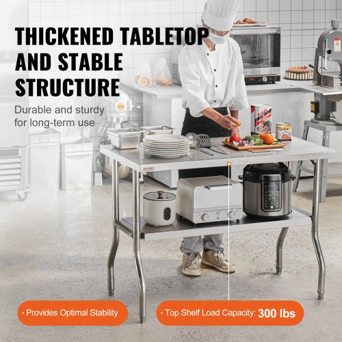 Folding Commercial Prep Table 48 x 24 Inch Commercial Worktable Workstation