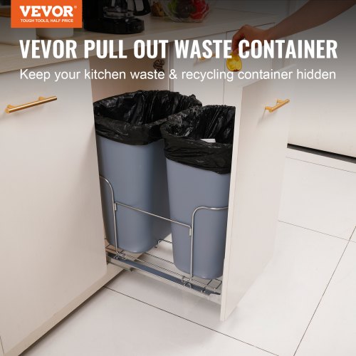 PullOut Trash Can 35Lx2 Double Bins Under Mount Kitchen Waste Container