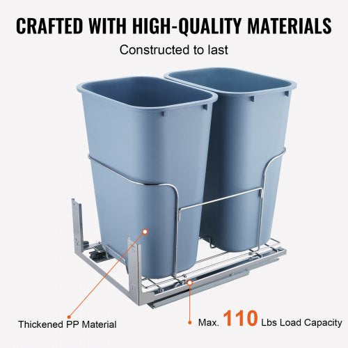 PullOut Trash Can 35Lx2 Double Bins Under Mount Kitchen Waste Container