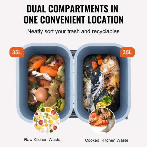 PullOut Trash Can 35Lx2 Double Bins Under Mount Kitchen Waste Container