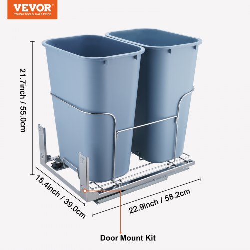 PullOut Trash Can 35Lx2 Double Bins Under Mount Kitchen Waste Container
