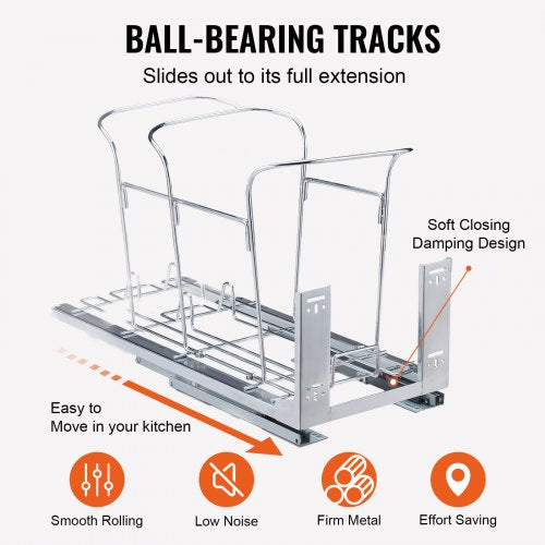 PullOut Trash Can 35L Single Bin Under Mount Kitchen Waste Container with Slide