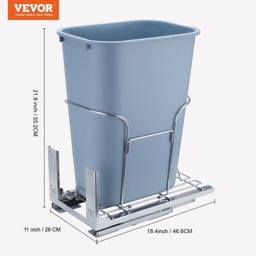 PullOut Trash Can 35L Single Bin Under Mount Kitchen Waste Container with Slide
