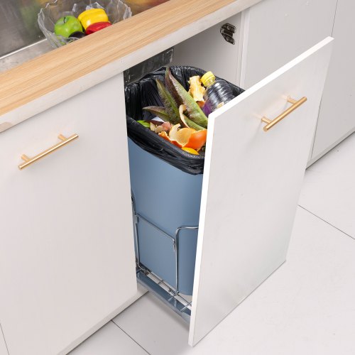 PullOut Trash Can 35L Single Bin Under Mount Kitchen Waste Container with Slide