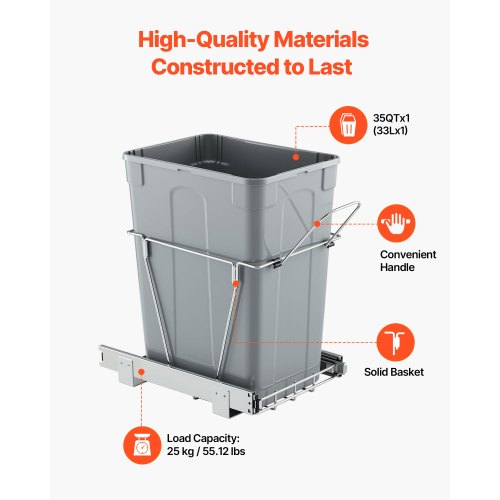 Pullout Trash Can for Kitchen Cabinets 35 QT Garbage Waste Recycling Bin